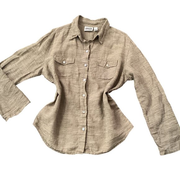 Chico's Tops - Chico's Design 2 (L/12) 100% Linen Button-Up Pocket Roll Tab Sleeve Top 183G